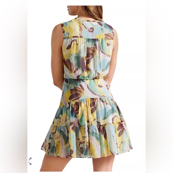 TED BAKER Ellain Graphic-Print Tiered Crepe Mini Dress. Size 3 - Picture 7 of 13
